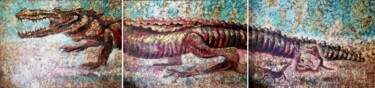 Schilderij getiteld "Dangerous crocodiles" door Debora Esenkova, Origineel Kunstwerk, Olie