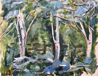 제목이 "Birch & Pine Grove"인 미술작품 Sandra Haney로, 원작, 아크릴 나무 들것 프레임에 장착됨