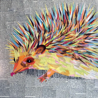 Le hérisson Collages intitulée "Le hérisson" par Emily Coubard (Mil.), Œuvre d'art originale, Collages