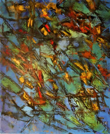 Painting titled "Vent de novembre-" by Thierry Faure, Original Artwork, Oil Mounted on Wood Stretcher frame