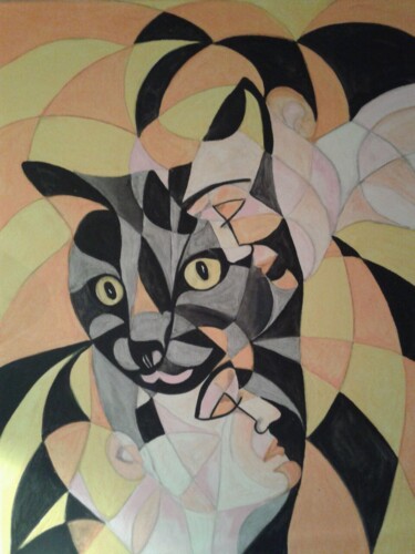 Malerei mit dem Titel "IN LOVE WITH MY CAT" von Edith Stütz, Original-Kunstwerk, Acryl