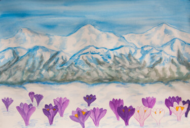 Crocuses in hills 绘画 标题为“Crocuses in hills” 由Irina Afonskaya, 原创艺术品, 水彩