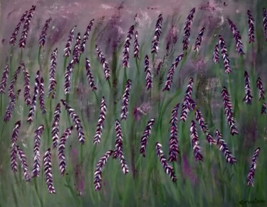 Painting titled "Lavender Flower Fie…" by Gitika Singh, Original Artwork, Acrylic Mounted on Wood Stretcher frame