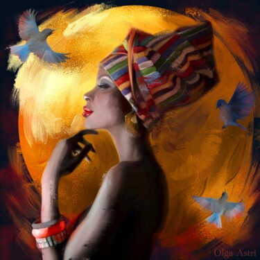 绘画 标题为“African on gold” 由Olga Astri, 原创艺术品, 丙烯