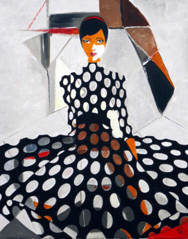 제목이 "Woman in Polka Dot…"인 미술작품 Svetlana Bagdasaryan로, 원작, 기름 나무 들것 프레임에 장착됨