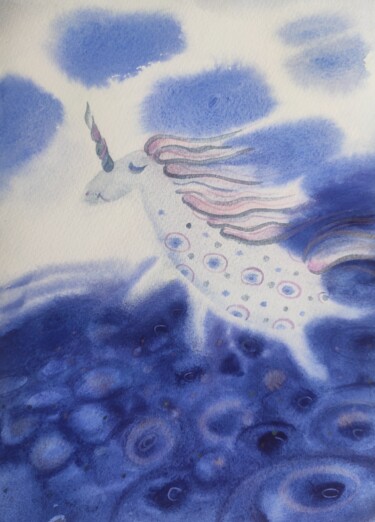 I will fly. Winter Unicorn 绘画 标题为“I will fly. Winter…” 由Valentina Pushkareva, 原创艺术品, 水彩