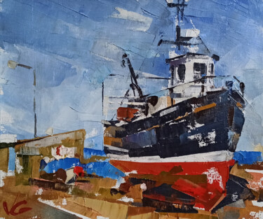 Marina series FISHING BOATS part #2 original oil painting 绘画 标题为“Marina series FISHI…” 由Volodymyr Glukhomanyuk, 原创艺术品, 油 安装在木板上