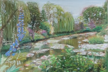 Le petit pont a Giverny Peinture intitulée "Le petit pont a Giv…" par Regilles, Œuvre d'art originale, Pastel
