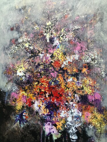 Painting titled "Bouquet printanier" by Jean Brisé, Original Artwork, Acrylic Mounted on Wood Stretcher frame