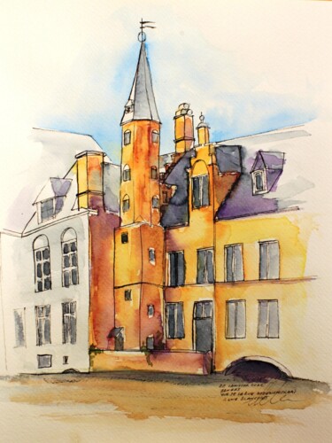Bruges, canal vue de la rue Rozenhoedkaai Drawing titled "Bruges, canal vue d…" by René Blanchet, Original Artwork, Ink