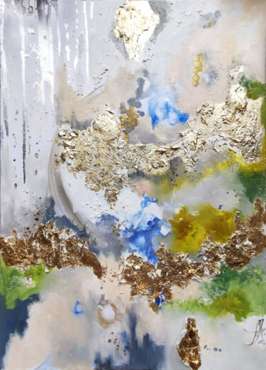 Gold leaf painting on canvas, Oil painting original Painting titled "Gold leaf painting…" by Annet Loginova, Original Artwork, Oil Mounted on Wood Stretcher frame