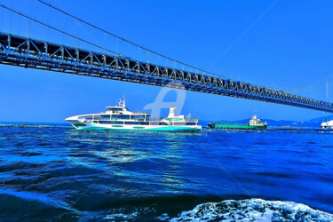 Boat Sailing under the Bridge, Japan Photography titled "Boat Sailing under…" by Clement Tsang, Original Artwork, Digital Photography