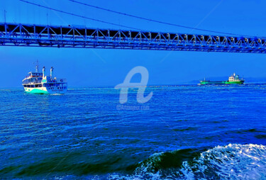Two Ships Passing by the Bridge, Japan Photography titled "Two Ships Passing b…" by Clement Tsang, Original Artwork, Digital Photography