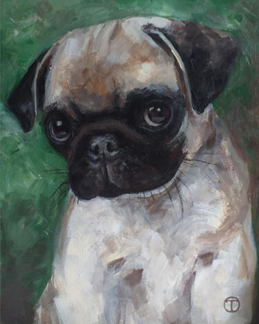 Painting titled "Pug" by Olia Tomkova, Original Artwork, Acrylic