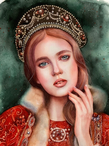 Russian beauty folk Painting titled "Russian beauty folk" by Nina Ingilevich, Original Artwork, Watercolor