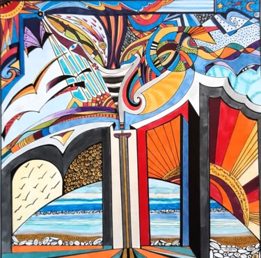Dessin intitulée "Here Comes the Sun" par Tereza De Almeida De Giorgi (Kaomento), Œuvre d'art originale, Encre