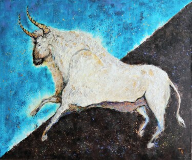 绘画 标题为“Heavenly bull” 由Tatyana Chepkasova, 原创艺术品, 丙烯 安装在木质担架架上