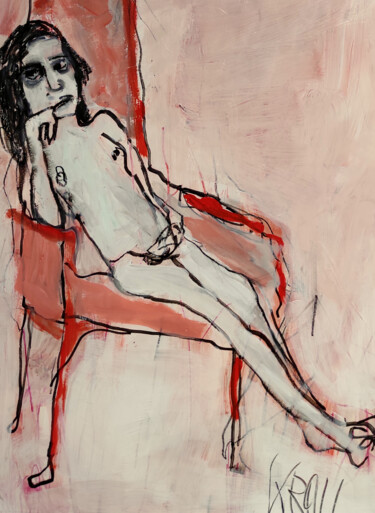 图画 标题为“Akt in einem roten…” 由Barbara Kroll, 原创艺术品, 标记