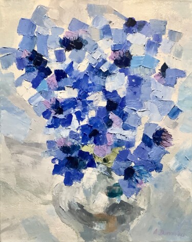 "Blue Flowers Abstra…" başlıklı Tablo Antonina Dunaeva tarafından, Orijinal sanat, Petrol