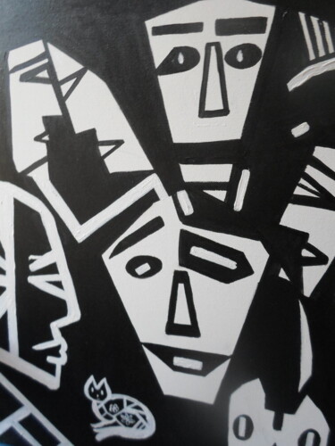 Painting titled "visages noirs/blancs" by Marie-Françoise Gallone, Original Artwork, Acrylic Mounted on Wood Stretcher frame