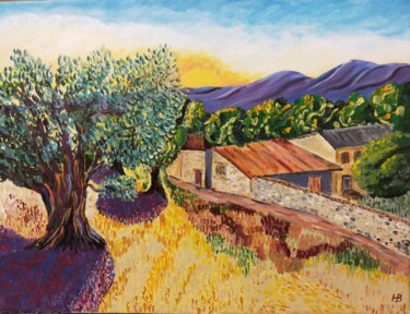 Painting titled "Aurore provençale" by Hubert Bridoux, Original Artwork, Acrylic