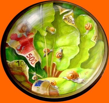 绘画 标题为“Escargots et feuill…” 由Applestrophe, 原创艺术品, 油