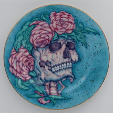 Rzeźba zatytułowany „Blue skull 3” autorstwa Oxana Kondratenko, Oryginalna praca, Ceramika
