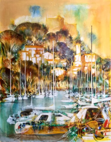 Peinture intitulée "Bateaux à Porquerol…" par Claude Sauzet, Œuvre d'art originale, Huile