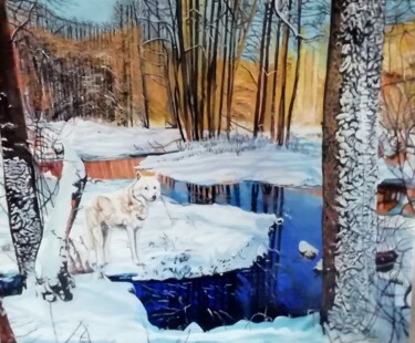 Peinture intitulée ""Le loup"" par Philippe Lemesle, Œuvre d'art originale, Huile