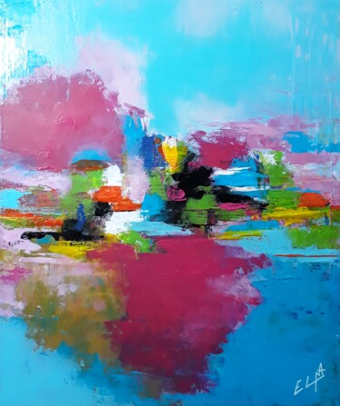 Painting titled "COULEURS 1" by Elma Sanchez Le Meur, Original Artwork, Acrylic Mounted on Wood Stretcher frame