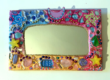 Design intitulée "miroir mural couleu…" par Odile Maffone Mosaïque Joyeuse, Œuvre d'art originale, Accessoires Monté sur Pan…