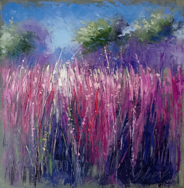 Purple field oil painting on paper palette knife 제목이 "Purple field oil pa…"인 미술작품 Виктория Кернер로, 원작, 기름