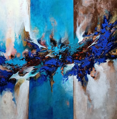 Peinture intitulée "FLAMME BLEUE" par Christiane Hess (CHRYSTAL), Œuvre d'art originale, Acrylique Monté sur Châssis en bois