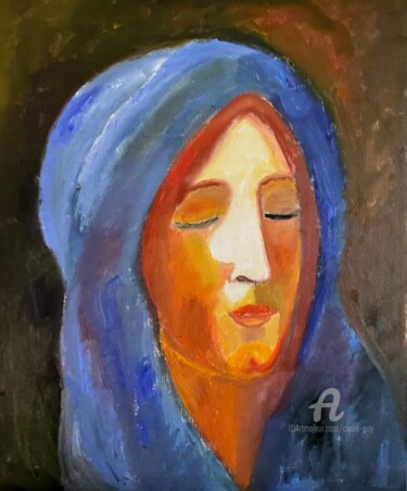 绘画 标题为“"La Madone Bleue"” 由Claire Marie Gay, 原创艺术品, 油 安装在木板上