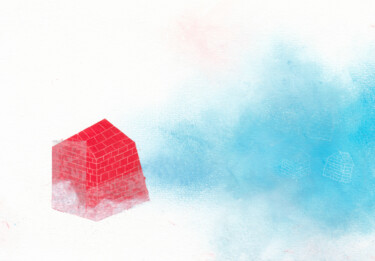 Drawing titled "La maison et le nua…" by Dorine Knecht, Original Artwork, Pastel Mounted on Cardboard