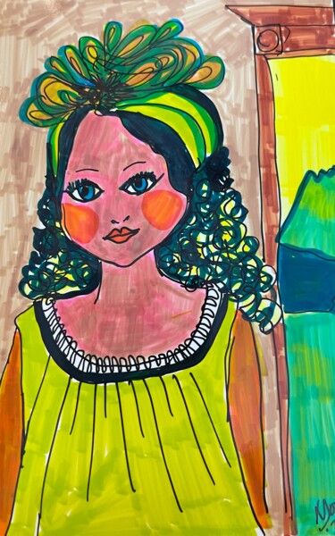 Drawing titled "Girl from the Tropi…" by Njoy, Original Artwork, Gel pen