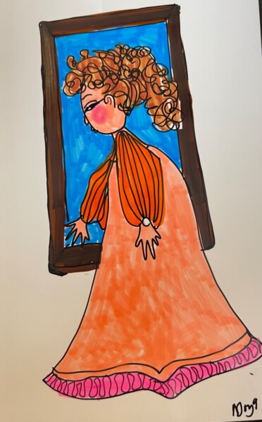 Drawing titled "Girl in front of th…" by Njoy, Original Artwork, Gel pen