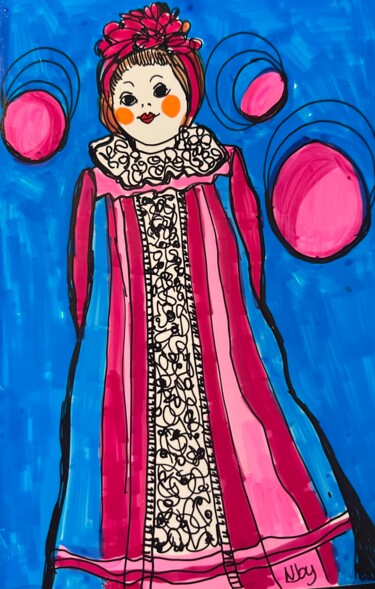 Drawing titled "Bubblegum Girl" by Njoy, Original Artwork, Oil
