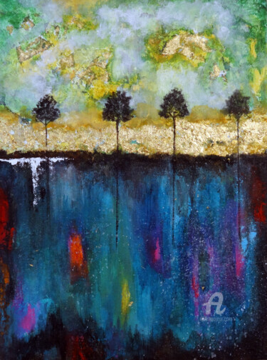 Colourful Nature Landscape Painting On Canvas Board Malerei mit dem Titel "Colourful Nature La…" von Indrani Ghosh, Original-Kunstwerk, Acryl