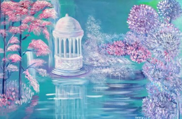 Hydrangeas, cherry blossom and gazebo in pastel colours 제목이 "Hydrangeas, cherry…"인 미술작품 Invinci Bill Jean로, 원작, 아크릴
