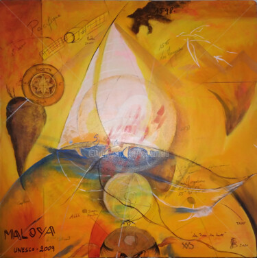 Schilderij getiteld "La rose des Vents -…" door Jez Bb, Origineel Kunstwerk, Olie Gemonteerd op Frame voor houten brancard