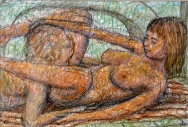 图画 标题为“Lovers 121” 由Edwin Loftus, 原创艺术品, 粉彩 安装在其他刚性面板上
