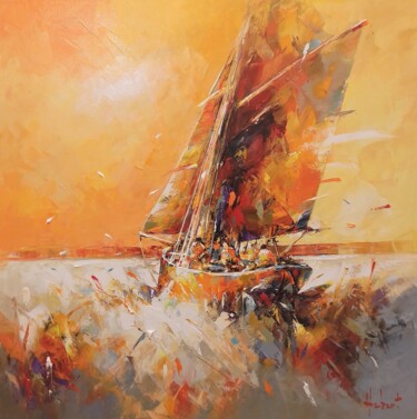 Peinture intitulée "Gréement" par Franck Hebert, Œuvre d'art originale, Huile Monté sur Châssis en bois