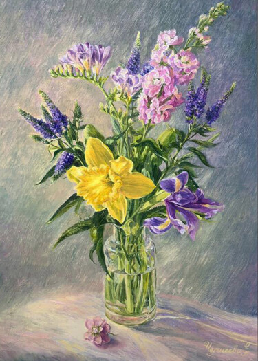 Картина под названием "Spring morning" - Elena Cherneeva, Подлинное произведение искусства, Масло