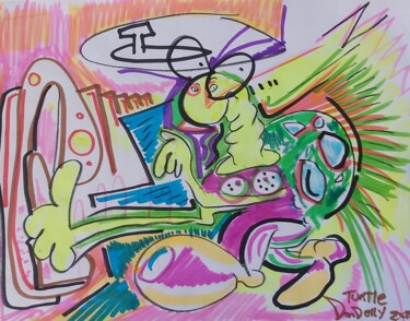 Disegno intitolato "Turtle" da Adrian Dordelly, Opera d'arte originale, Pennarello