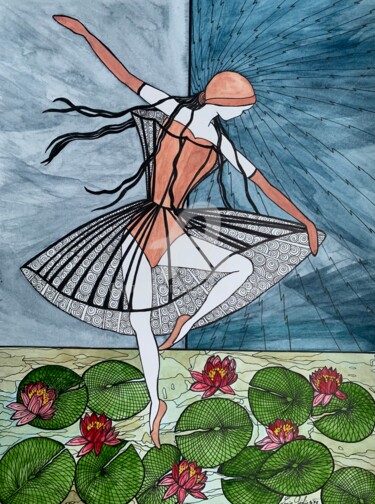 图画 标题为“Danseuse des lotus” 由Lucie Giglio, 原创艺术品, 水彩