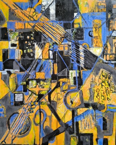 Painting titled "L'atelier du luthier" by Silvia Inés Larrañaga (Silvia Inés Larr), Original Artwork, Acrylic Mounted on Woo…