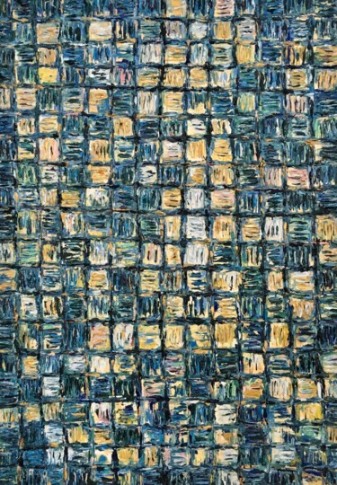 Green Abstract Squares Impasto Oil Painting On Canvas 绘画 标题为“Green Abstract Squa…” 由Vilma Gataveckiene, 原创艺术品, 油