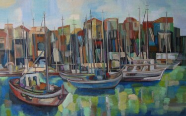 Painting titled "В порту. Средиземно…" by Tatyana Belotelova, Original Artwork, Oil