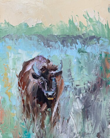 绘画 标题为“Buffalo.” 由Vita Schagen, 原创艺术品, 油 安装在纸板上